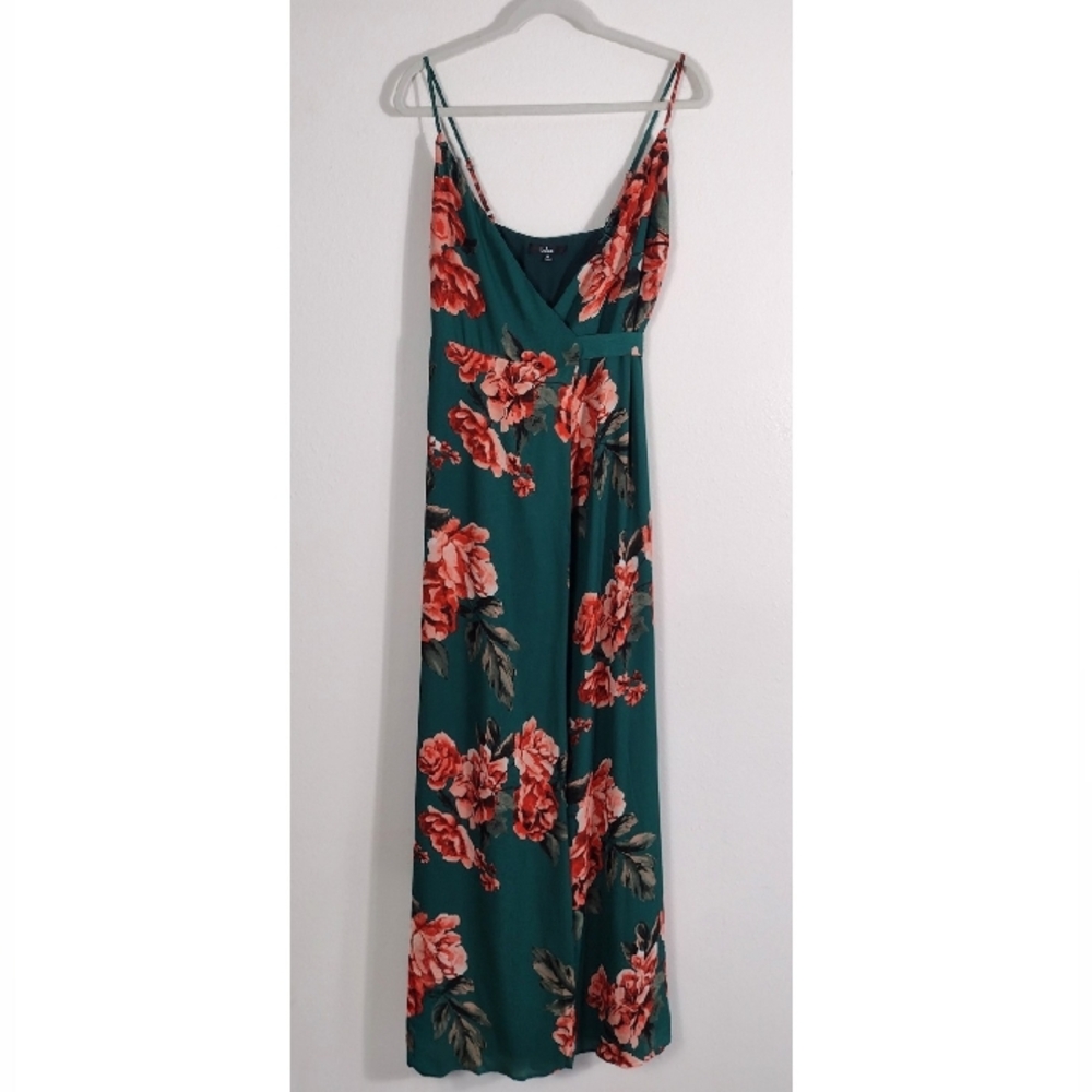 Lulus Floral Flirtation Dark Green Floral Print Wrap Maxi Dress Size M - Picture 2 of 13